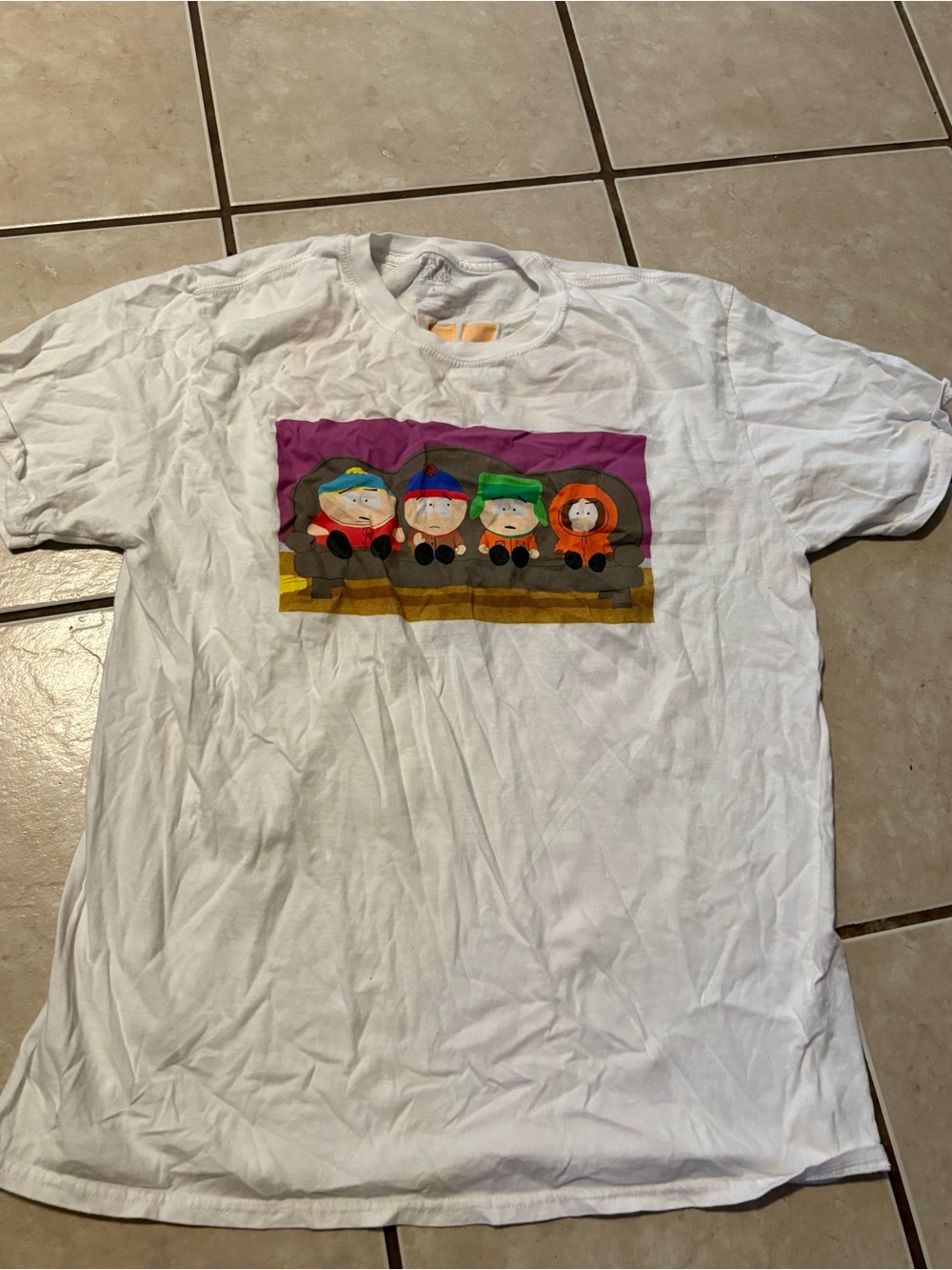 South Park Mens T-Shirt Seated Foursome Front Raised Letter Back Size large